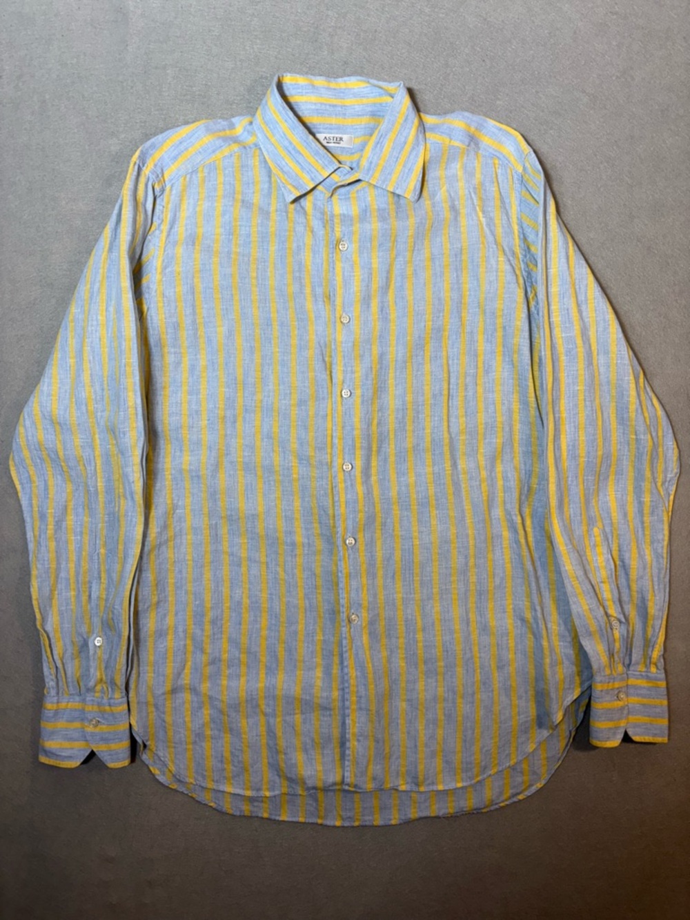 Aster Linen Yellow & Light Blue Vertical Stripe Button-Down Shirt